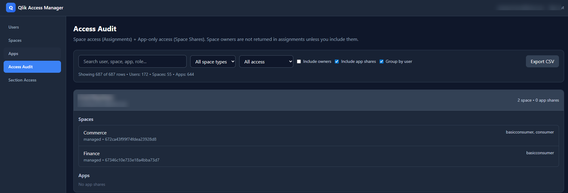 Qlik Access Manager access audit view